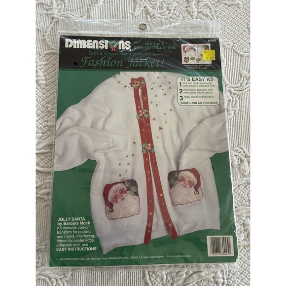 Dimensions Jolly Santa 80045 Iron-On Transfer Fashion Jacket Kit 1992 New Vtg - Picture 7 of 7